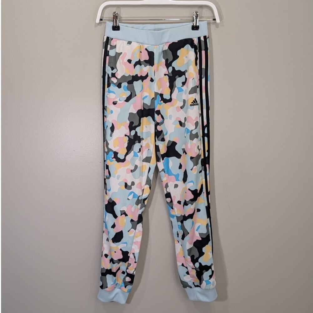 Adidas Girls Track Pants Colorful Camo Print Athleisure Play School Gym - Size L
